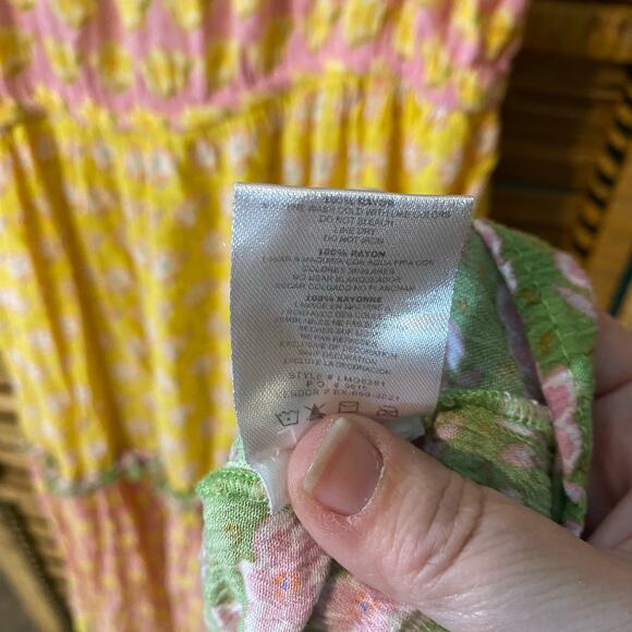 Kiwi + Punch Floral Tiered Midi Dress Women’s XL Boho Sundress Rayon coquette - Picture 5 of 6